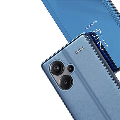For Xiaomi Redmi Note 13 Pro+ 5G Case View Window PU Leather+PC Electroplating Phone Cover  /  Blue