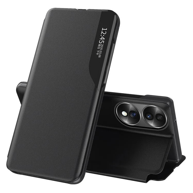 For Honor X7b 4G Case Drop-resistant Leather Stand Phone Cover with View Window
