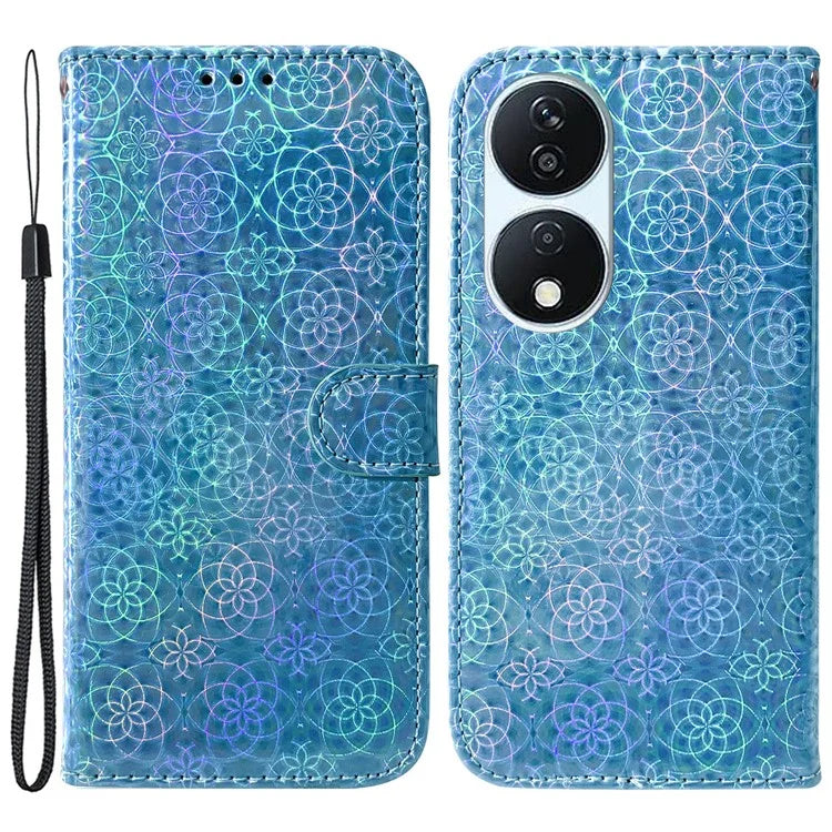 For Honor X7b 4G / Play 50 Plus 5G Wallet Case Dazzling Flower Pattern PU Leather Cover