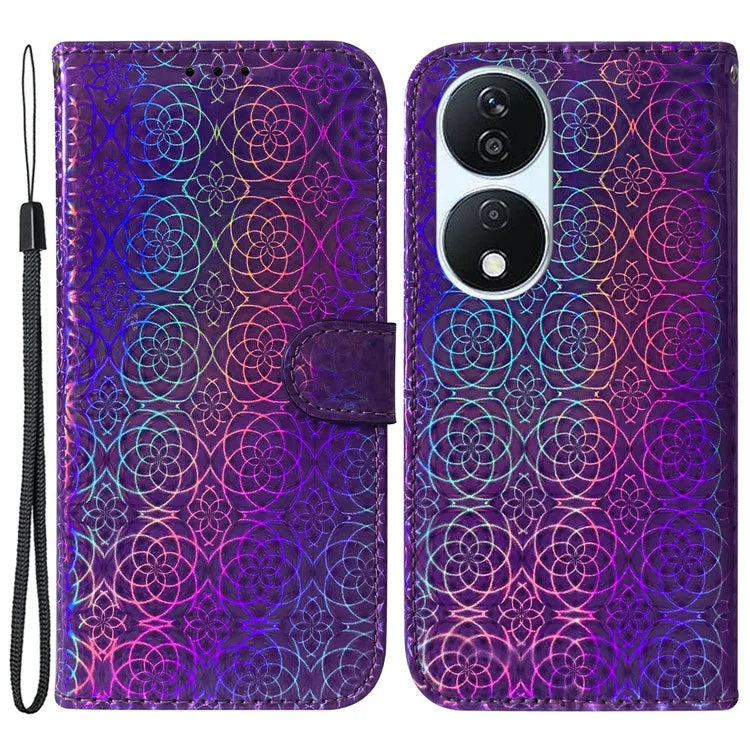 For Honor X7b 4G / Play 50 Plus 5G Wallet Case Dazzling Flower Pattern PU Leather Cover