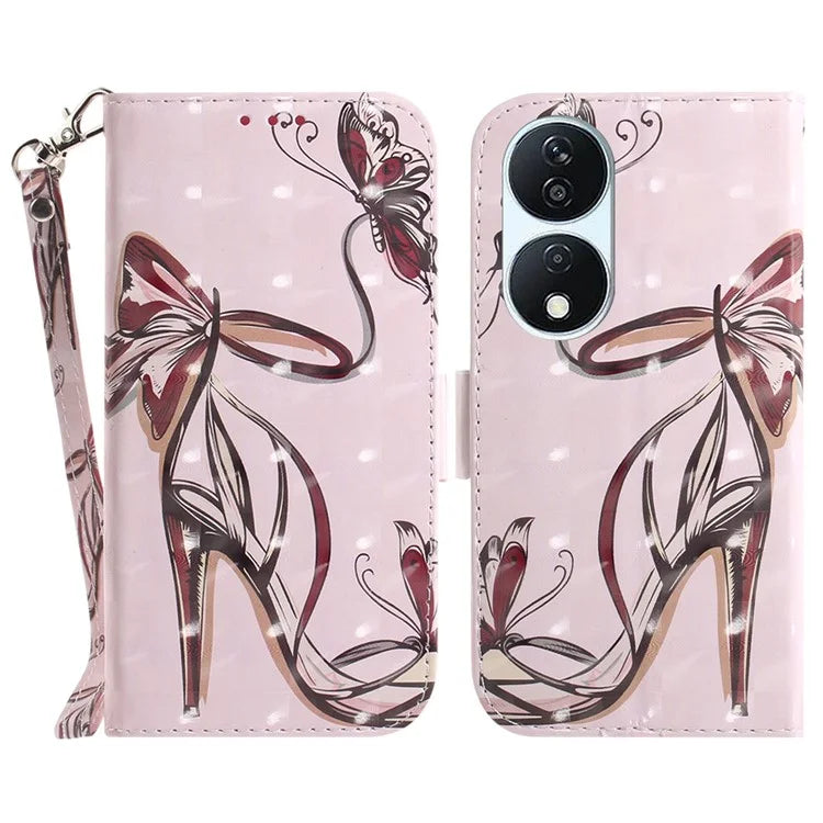 For Honor X7b 4G / Play 50 Plus 5G Cover 3D Pattern Printing Leather Stand Phone Case with Strap