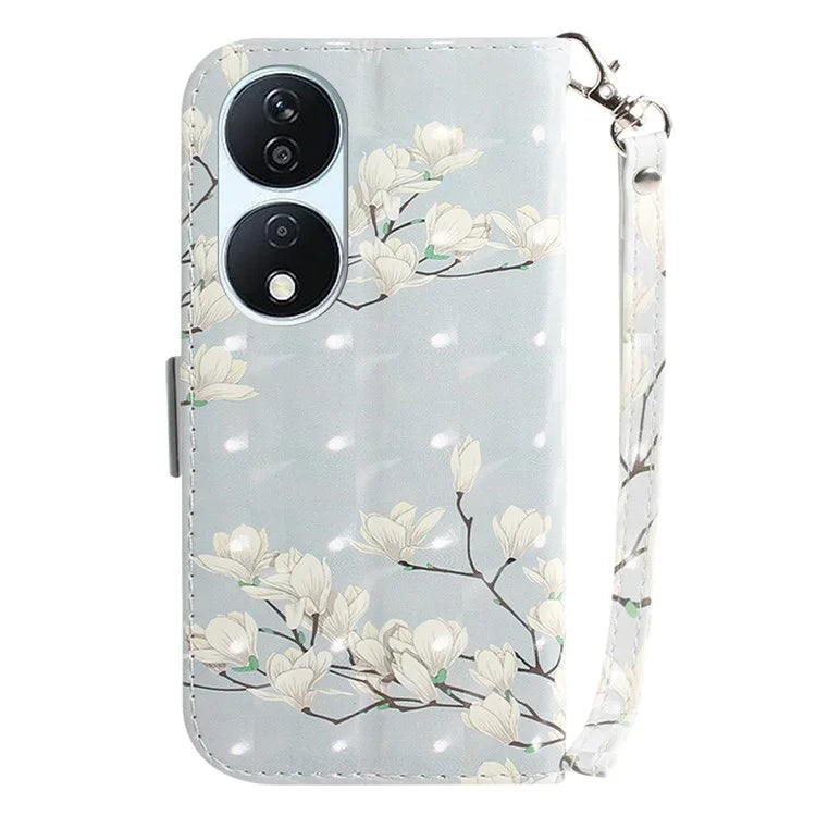 For Honor X7b 4G / Play 50 Plus 5G Cover 3D Pattern Printing Leather Stand Phone Case with Strap