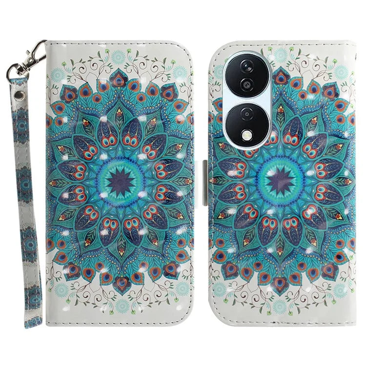 For Honor X7b 4G / Play 50 Plus 5G Cover 3D Pattern Printing Leather Stand Phone Case with Strap
