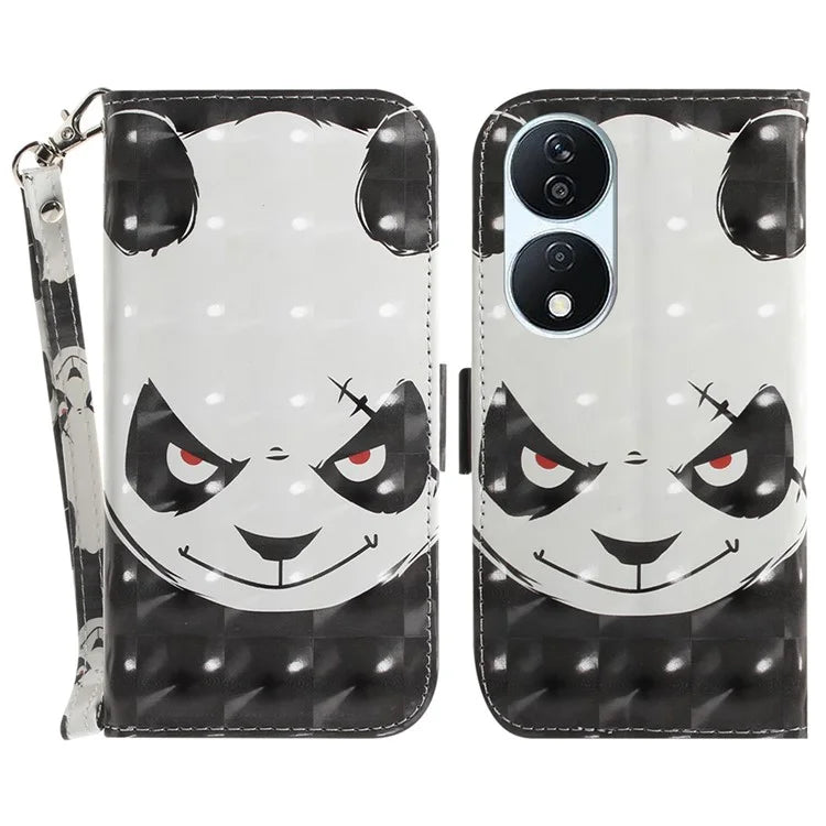 For Honor X7b 4G / Play 50 Plus 5G Cover 3D Pattern Printing Leather Stand Phone Case with Strap