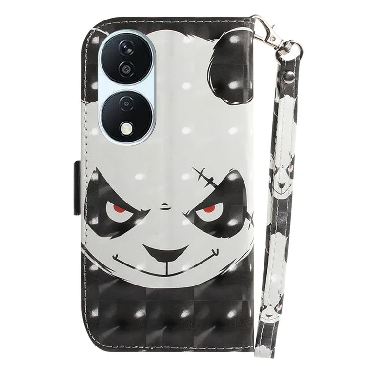 For Honor X7b 4G / Play 50 Plus 5G Cover 3D Pattern Printing Leather Stand Phone Case with Strap