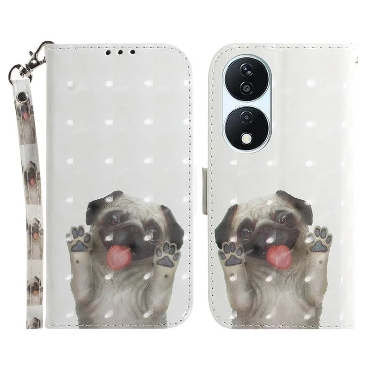 For Honor X7b 4G / Play 50 Plus 5G Cover 3D Pattern Printing Leather Stand Phone Case with Strap