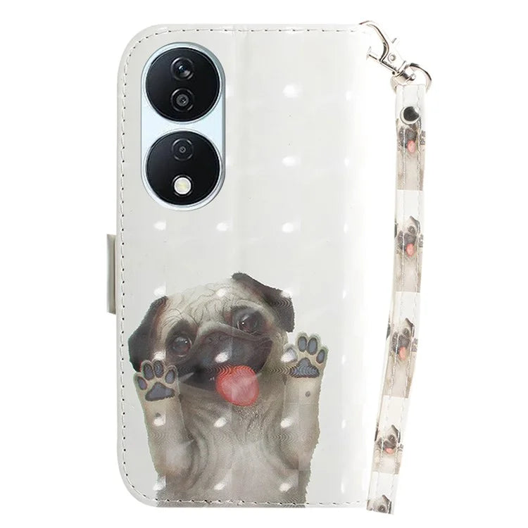 For Honor X7b 4G / Play 50 Plus 5G Cover 3D Pattern Printing Leather Stand Phone Case with Strap