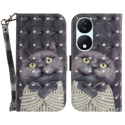 For Honor X7b 4G / Play 50 Plus 5G Cover 3D Pattern Printing Leather Stand Phone Case with Strap