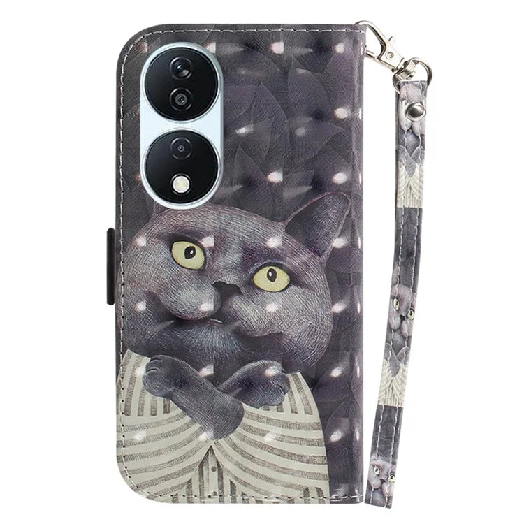 For Honor X7b 4G / Play 50 Plus 5G Cover 3D Pattern Printing Leather Stand Phone Case with Strap