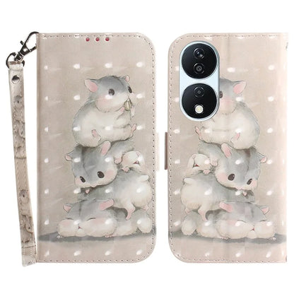 For Honor X7b 4G / Play 50 Plus 5G Cover 3D Pattern Printing Leather Stand Phone Case with Strap