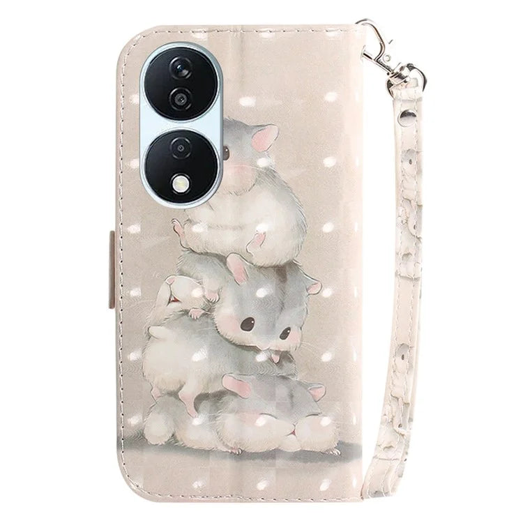 For Honor X7b 4G / Play 50 Plus 5G Cover 3D Pattern Printing Leather Stand Phone Case with Strap
