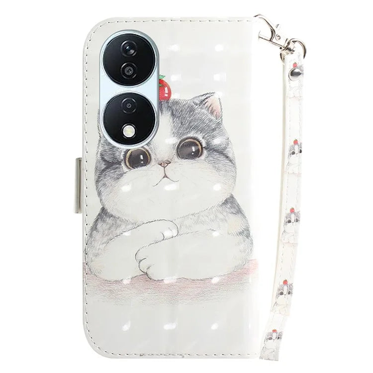 For Honor X7b 4G / Play 50 Plus 5G Cover 3D Pattern Printing Leather Stand Phone Case with Strap