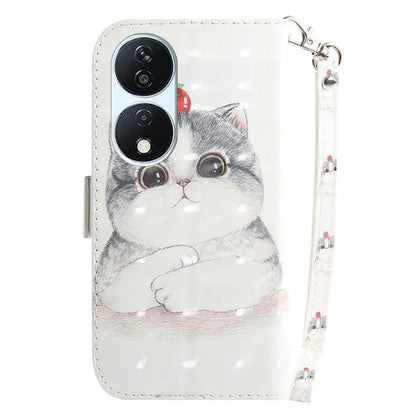 For Honor X7b 4G / Play 50 Plus 5G Cover 3D Pattern Printing Leather Stand Phone Case with Strap