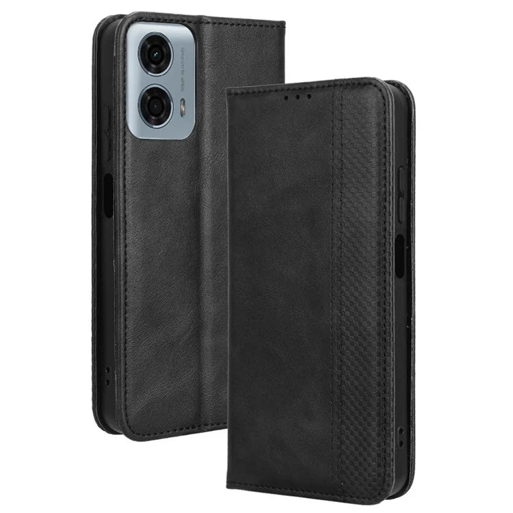 For Motorola Moto G34 5G Cell Phone Case PU Leather Wallet Magnetic Closing Drop-proof Stand Cover