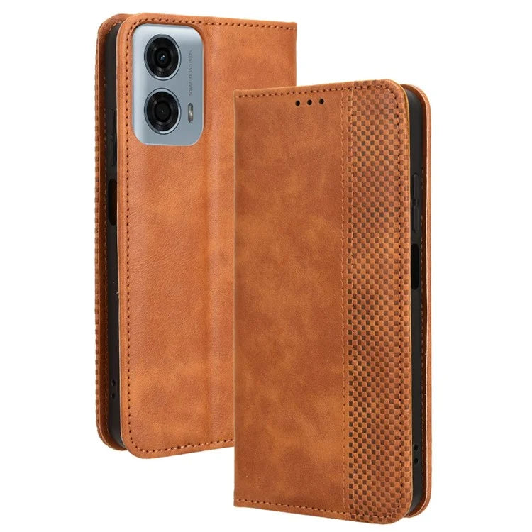 For Motorola Moto G34 5G Cell Phone Case PU Leather Wallet Magnetic Closing Drop-proof Stand Cover