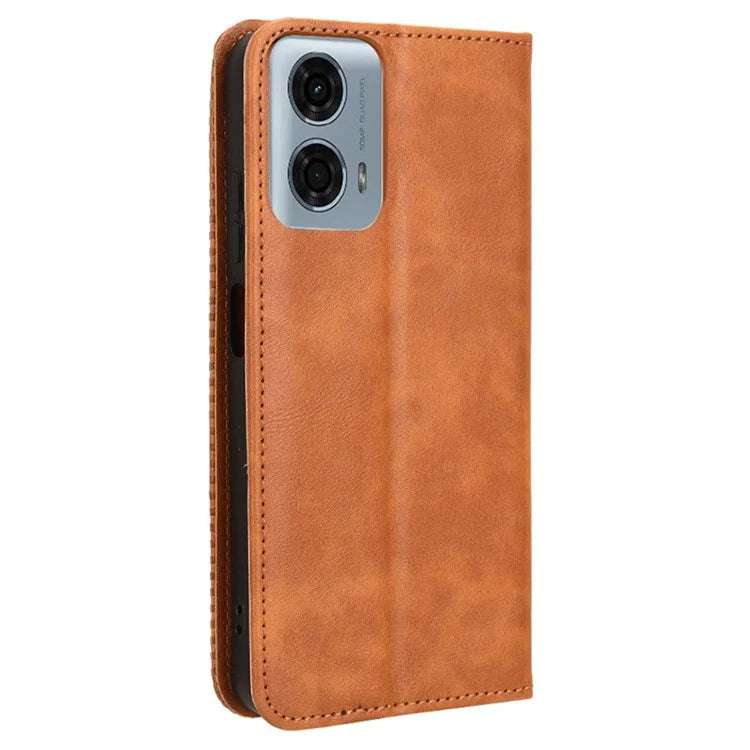 For Motorola Moto G34 5G Cell Phone Case PU Leather Wallet Magnetic Closing Drop-proof Stand Cover