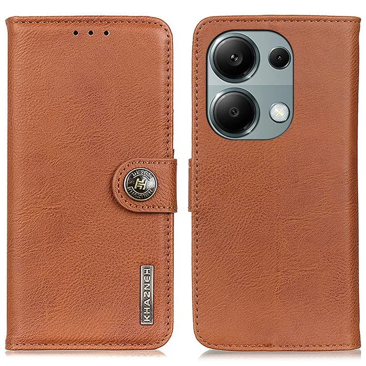 KHAZNEH For Xiaomi Redmi Note 13 4G Case Cowhide Texture Anti-scratch Leather Stand Phone Cover