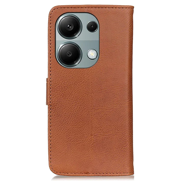 KHAZNEH For Xiaomi Redmi Note 13 4G Case Cowhide Texture Anti-scratch Leather Stand Phone Cover