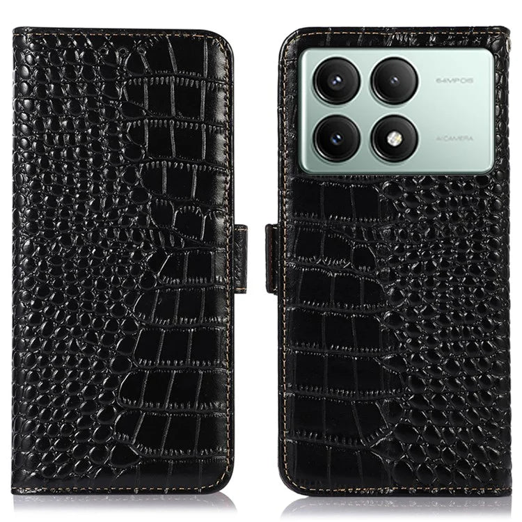 For Xiaomi Redmi K70E 5G / Poco X6 Pro 5G Case RFID Blocking Wallet Genuine Cow Leather Phone Cover