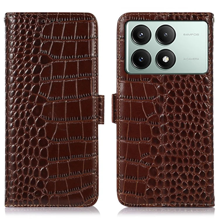 For Xiaomi Redmi K70E 5G / Poco X6 Pro 5G Case RFID Blocking Wallet Genuine Cow Leather Phone Cover