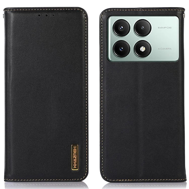 KHAZNEH For Xiaomi Redmi K70E 5G / Poco X6 Pro 5G Cell Phone Case Genuine Cow Leather RFID Blocking Shell