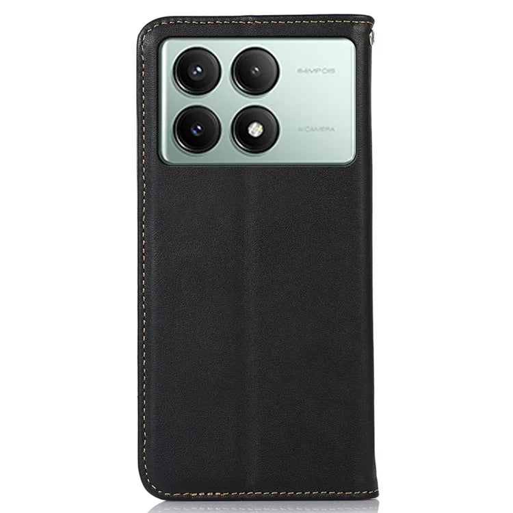 KHAZNEH For Xiaomi Redmi K70E 5G / Poco X6 Pro 5G Cell Phone Case Genuine Cow Leather RFID Blocking Shell