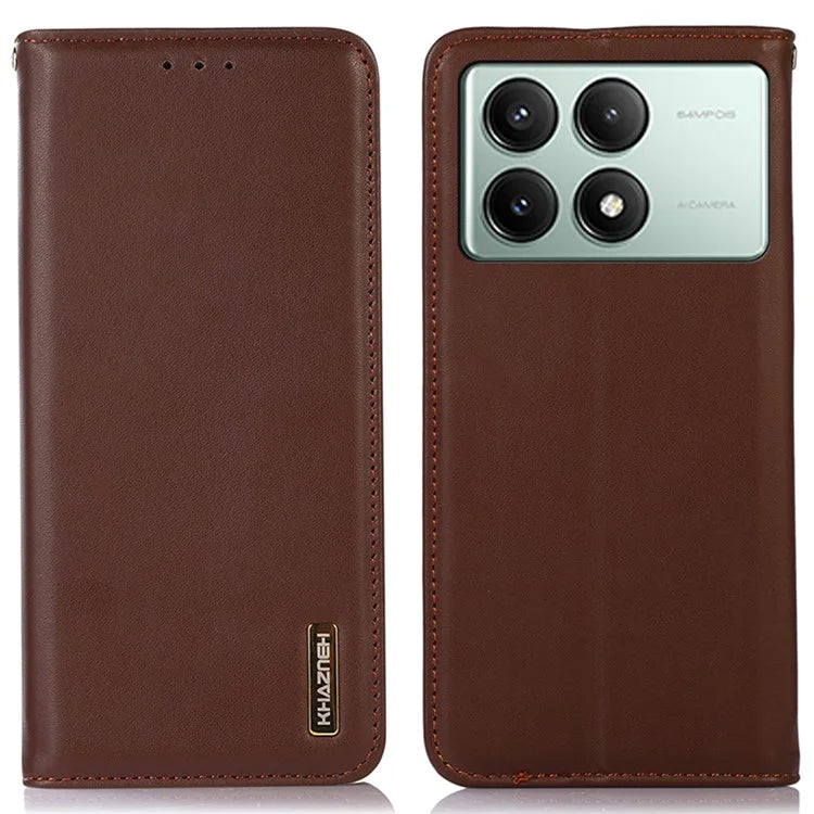 KHAZNEH For Xiaomi Redmi K70E 5G / Poco X6 Pro 5G Cell Phone Case Genuine Cow Leather RFID Blocking Shell