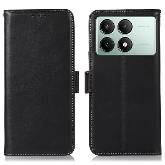For Xiaomi Redmi K70E 5G / Poco X6 Pro 5G Phone Case Genuine Cow Leather Wallet Folding Stand Cover