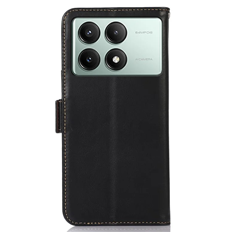 For Xiaomi Redmi K70E 5G / Poco X6 Pro 5G Phone Case Genuine Cow Leather Wallet Folding Stand Cover