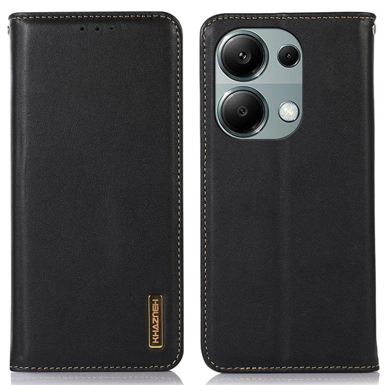 KHAZNEH For Xiaomi Redmi Note 13 Pro 4G / Poco M6 Pro 4G Phone Case Nappa Texture Genuine Cow Leather Cover