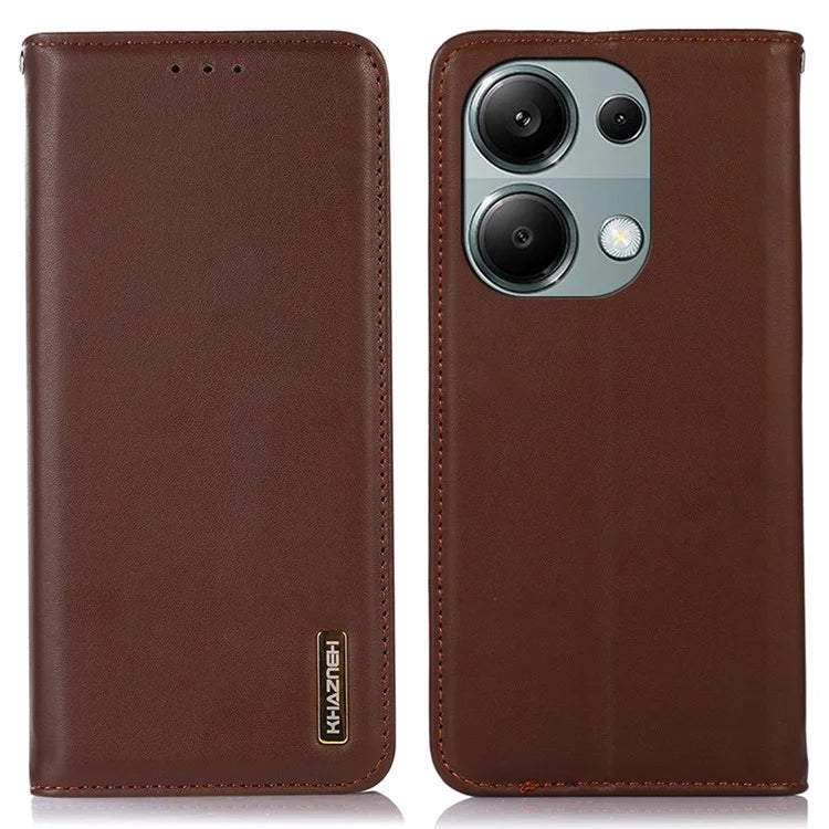 KHAZNEH For Xiaomi Redmi Note 13 Pro 4G / Poco M6 Pro 4G Phone Case Nappa Texture Genuine Cow Leather Cover