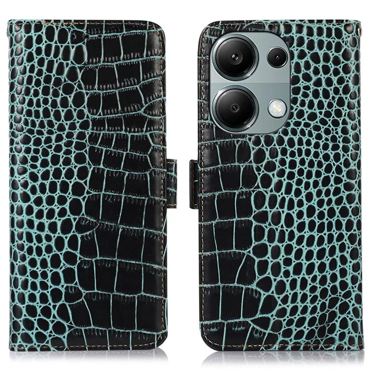 For Xiaomi Redmi Note 13 Pro 4G / Poco M6 Pro 4G Genuine Cow Leather Case RFID Blocking Phone Cover