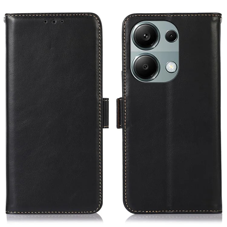 For Xiaomi Redmi Note 13 Pro 4G / Poco M6 Pro 4G Cover Genuine Cow Leather RFID Blocking Wallet Phone Case