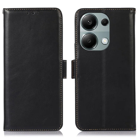 For Xiaomi Redmi Note 13 Pro 4G / Poco M6 Pro 4G Cover Genuine Cow Leather RFID Blocking Wallet Phone Case