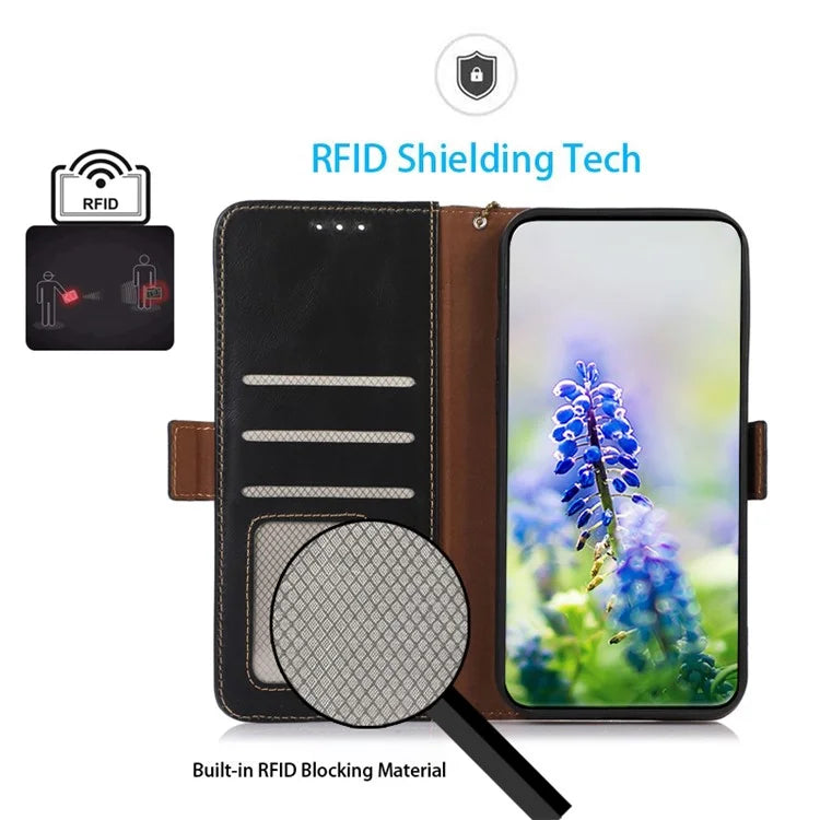 For Xiaomi Redmi Note 13 Pro 4G / Poco M6 Pro 4G Cover Genuine Cow Leather RFID Blocking Wallet Phone Case
