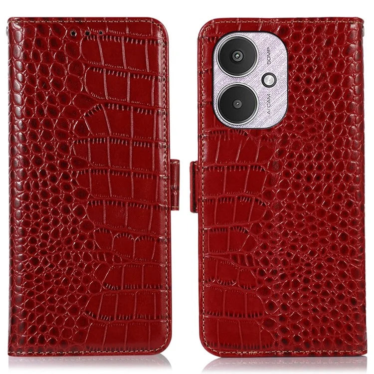 For Xiaomi Redmi 13C 4G / Redmi 13C 5G / Poco C65 4G / Poco M6 5G RFID Blocking Case Genuine Cow Leather Phone Cover