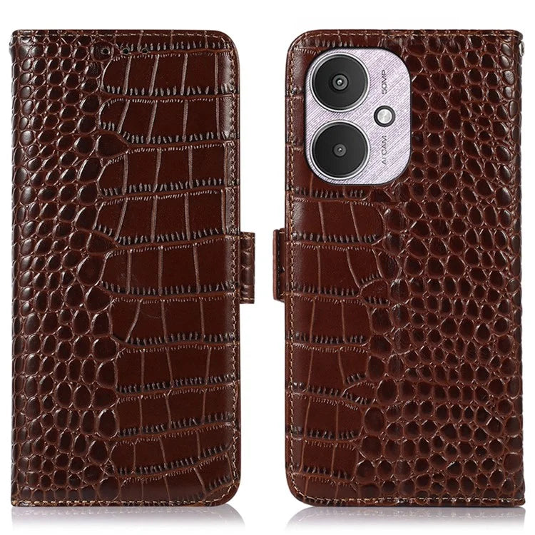 For Xiaomi Redmi 13C 4G / Redmi 13C 5G / Poco C65 4G / Poco M6 5G RFID Blocking Case Genuine Cow Leather Phone Cover