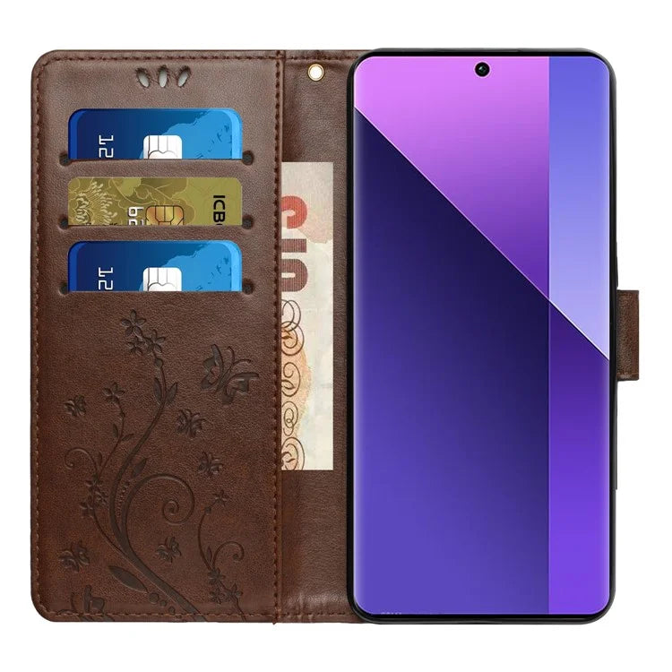 For Xiaomi Redmi Note 13 Pro+ 5G Leather Case Wallet Butterfly Imprinted Phone Cover