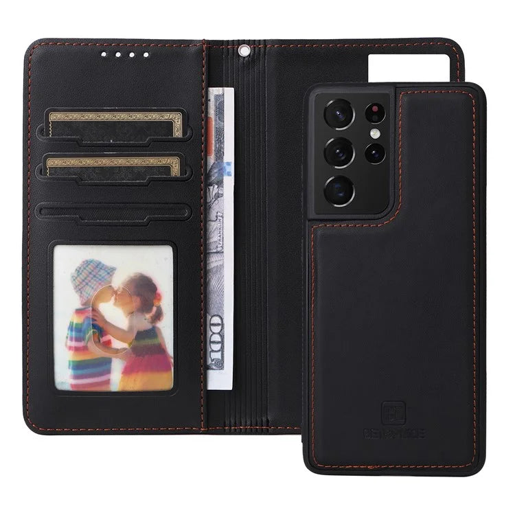 BETOPNICE 005 For Samsung Galaxy S21 Ultra 5G Case Detachable Leather Cover Wallet Shell with Strap