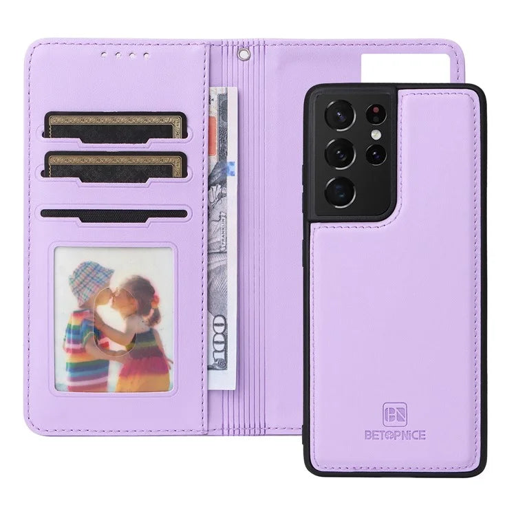 BETOPNICE 005 For Samsung Galaxy S21 Ultra 5G Case Detachable Leather Cover Wallet Shell with Strap