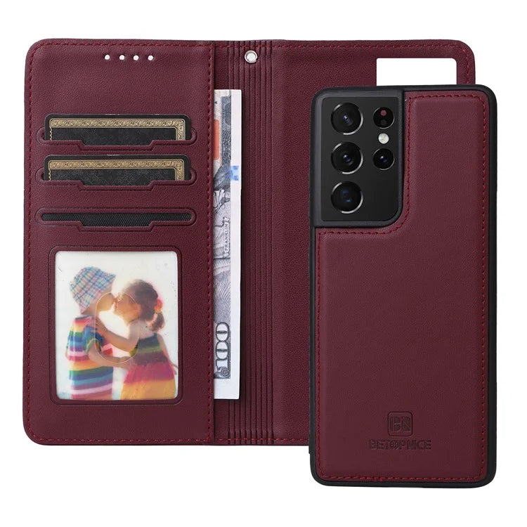 BETOPNICE 005 For Samsung Galaxy S21 Ultra 5G Case Detachable Leather Cover Wallet Shell with Strap