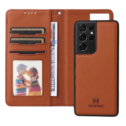 BETOPNICE 005 For Samsung Galaxy S21 Ultra 5G Case Detachable Leather Cover Wallet Shell with Strap
