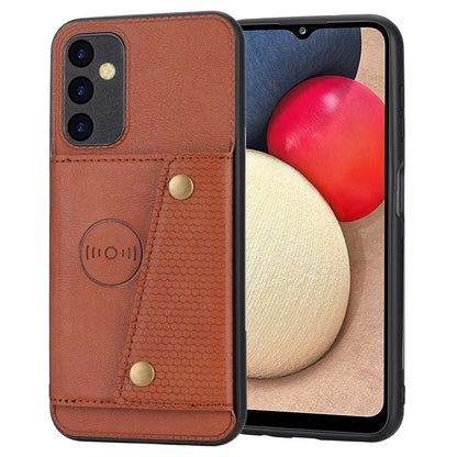 For Samsung Galaxy A55 5G Cover Card Slots Magnetic Buttons PU Leather+TPU Phone Kickstand Case