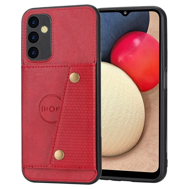 For Samsung Galaxy A55 5G Cover Card Slots Magnetic Buttons PU Leather+TPU Phone Kickstand Case