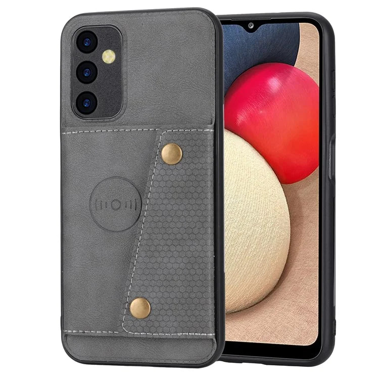 For Samsung Galaxy A55 5G Cover Card Slots Magnetic Buttons PU Leather+TPU Phone Kickstand Case