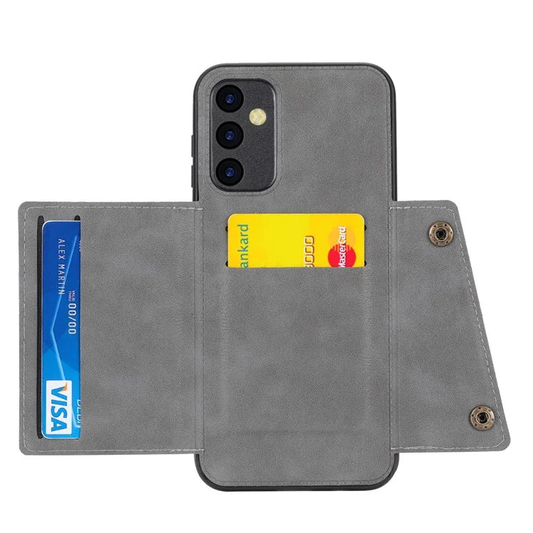 For Samsung Galaxy A55 5G Cover Card Slots Magnetic Buttons PU Leather+TPU Phone Kickstand Case