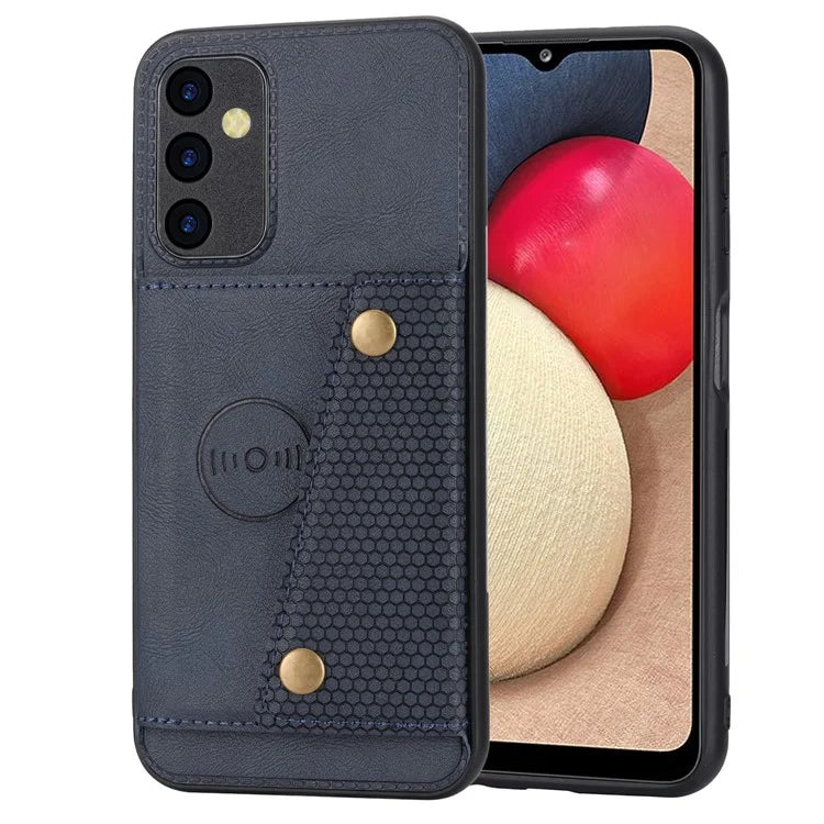 For Samsung Galaxy A55 5G Cover Card Slots Magnetic Buttons PU Leather+TPU Phone Kickstand Case