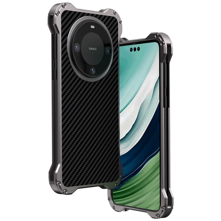 R-JUST RJ-51 For Huawei Mate 60 Cell Phone Case Carbon Fiber Texture PC + Aluminum Alloy Anti-drop Cover