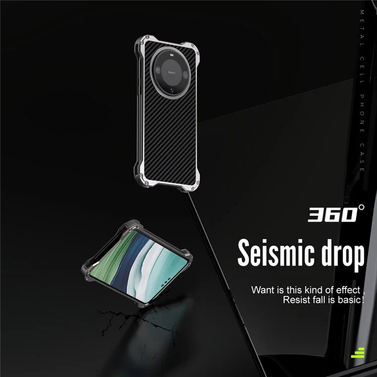 R-JUST RJ-51 For Huawei Mate 60 Cell Phone Case Carbon Fiber Texture PC + Aluminum Alloy Anti-drop Cover