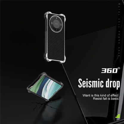 R-JUST RJ-51 For Huawei Mate 60 Cell Phone Case Carbon Fiber Texture PC + Aluminum Alloy Anti-drop Cover